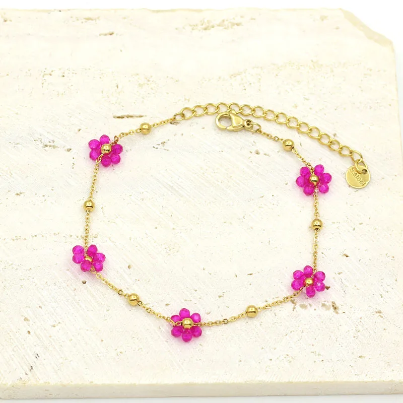 Lovely Handwoven Crystal Flower Stainless Steel Bracelet For Female Minority Design Sense Titanium Steel Bangle For Women