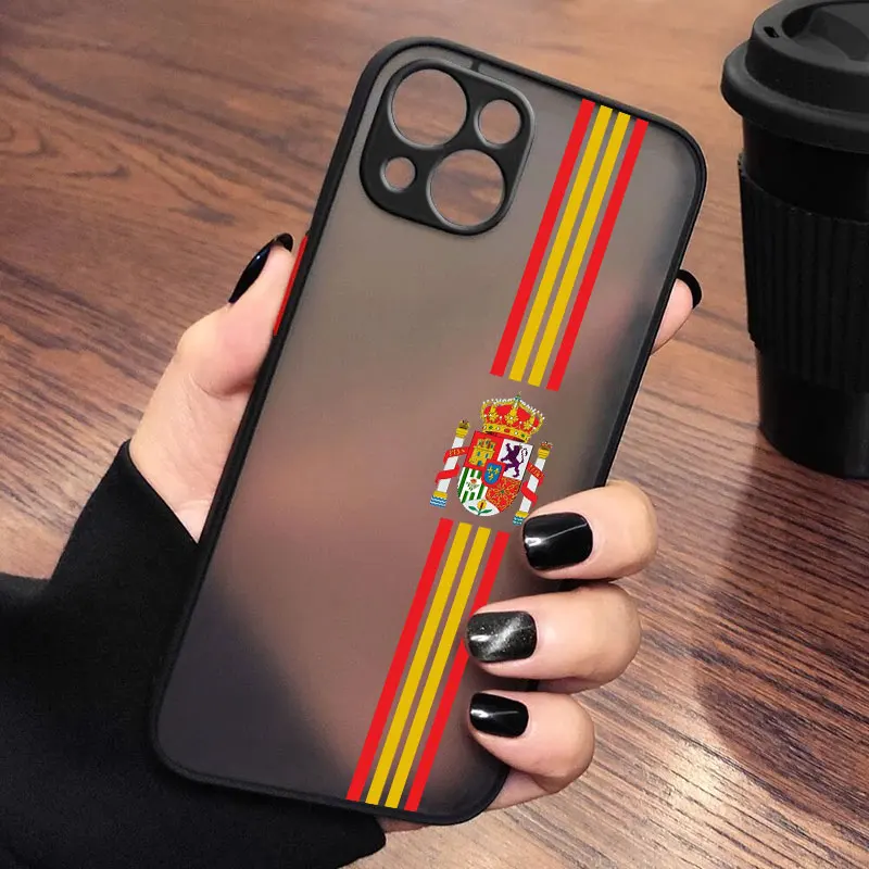 Spanish Flag National Emblem For iPhone 15 14 13 12 11 Pro Max XS Max X XR 7 8 Plus 6S 5S Frosted Translucent Funda Phone Case