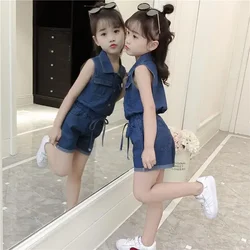 Baby Girls Clothing Sets 2024 Summer Shirt + Shorts Pants Kid Clothes Teenager 5 6 7 8 9 10 11 12 Years Children Denim Tracksuit