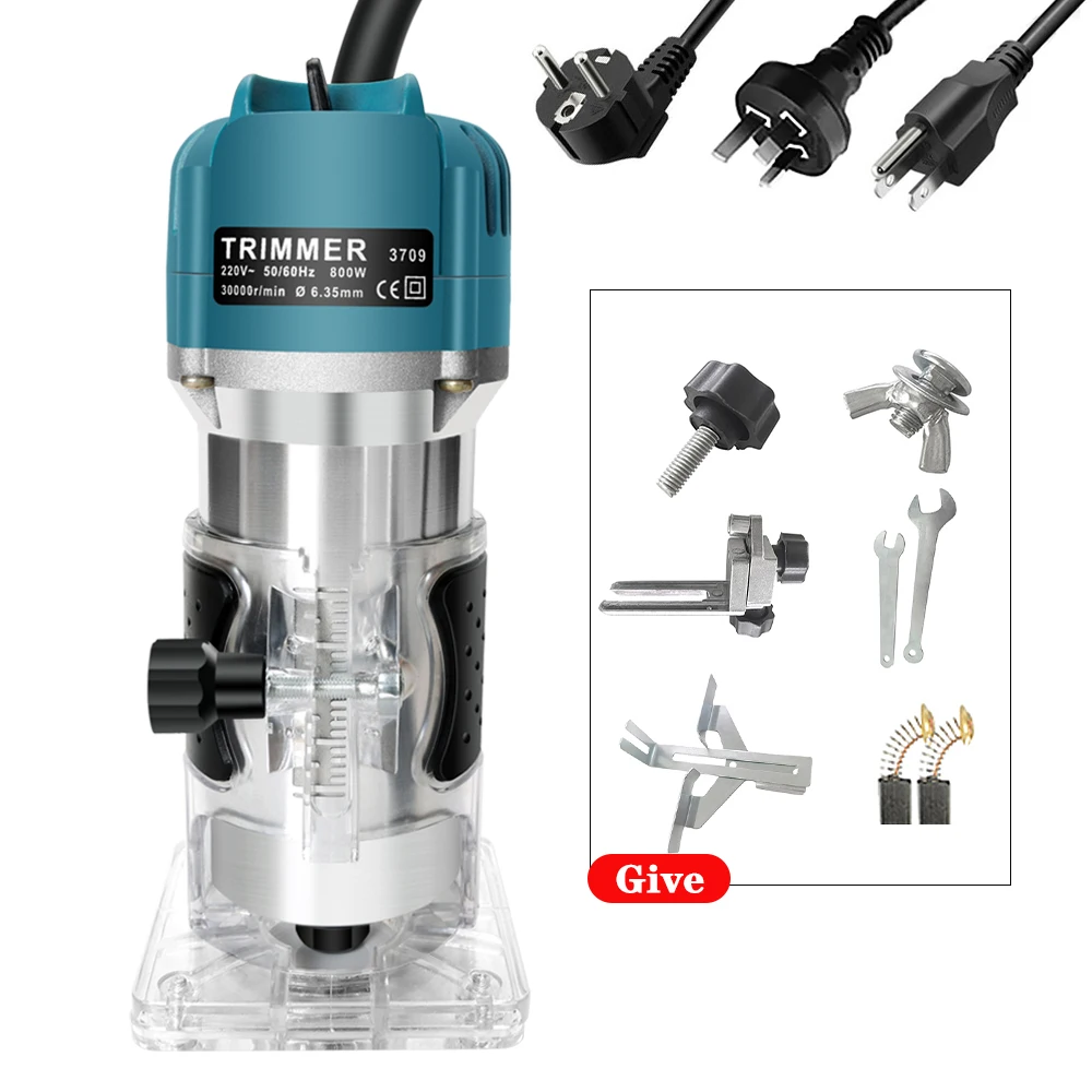 Madeira elétrica Trimmer Router, Handheld Compact Router, Bits Estrada Set, Madeira Fresa Ferramentas, 800W, 30000rpm, 15 Pcs, 1/4"