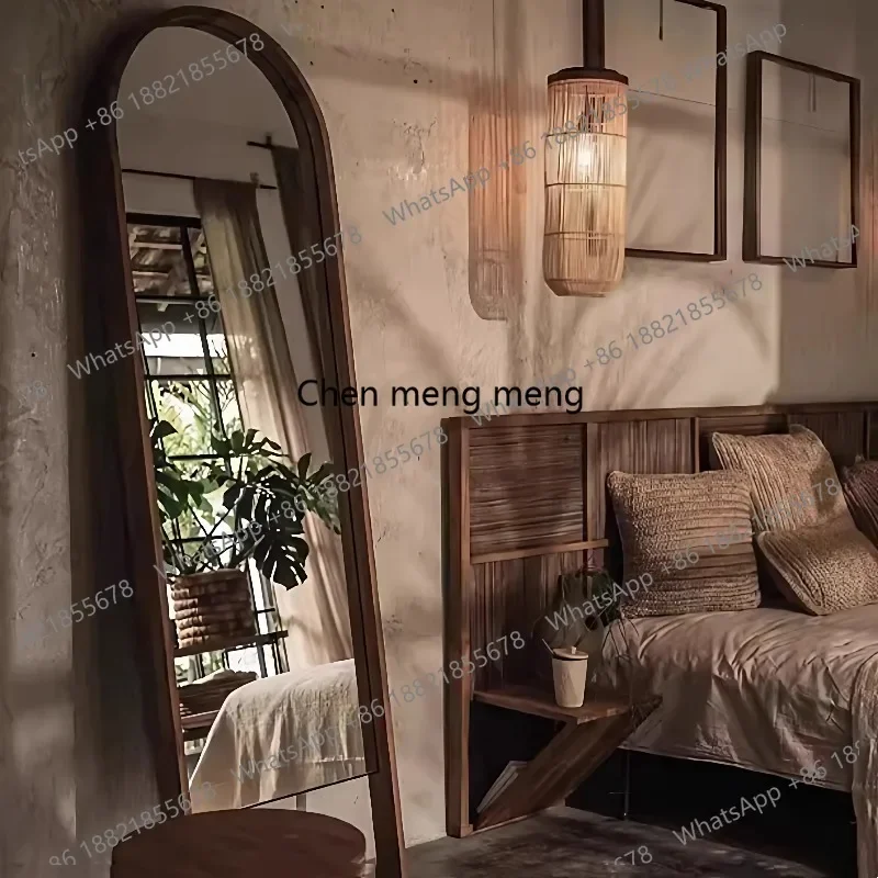 G153 Chinese Style Retro Old teak Framework Full-body Mirror The Countryside Home Furnishing Solid Wood Decoration Dressing Mirr