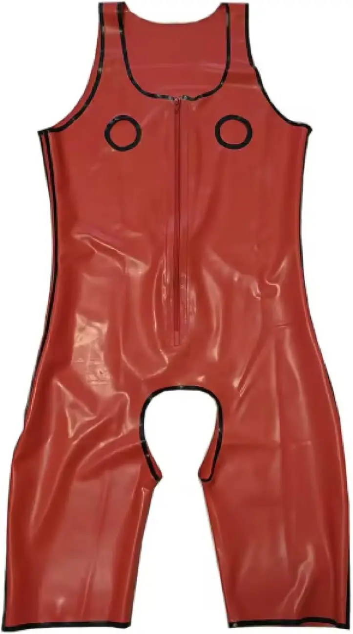 

Latex Mens Catsuit with Breast Holes Crotch Opened Rubber Sleeveless Bodysuit