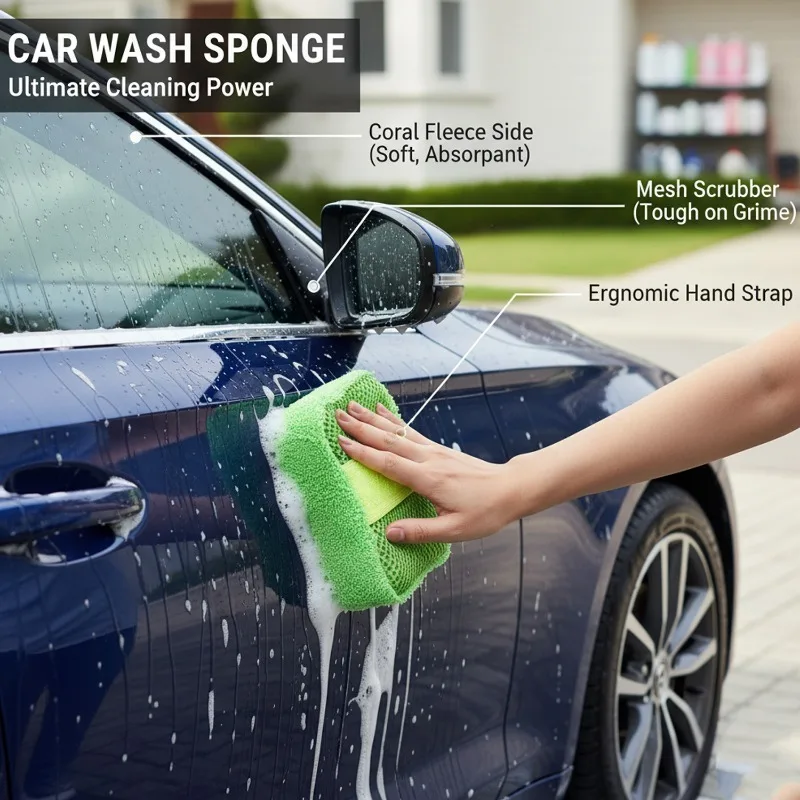 1-2 قطعة غسيل السيارات ستوكات إسفنجة غسيل الرعاية تنظيف فرشاة منصات غسل منشفة قفازات السيارات اكسسوارات التصميم أداة