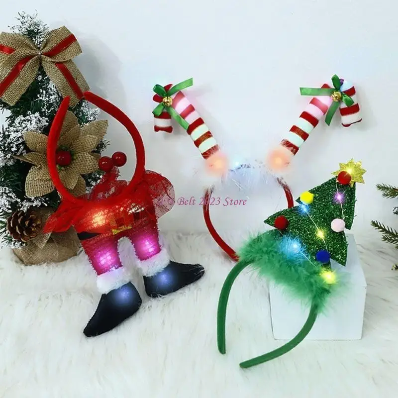 49ME świąteczne opaski Led Light opaska na nogę świętego mikołaja dzieci dorosłe nakrycia głowy ozdoby świąteczne artykuły do