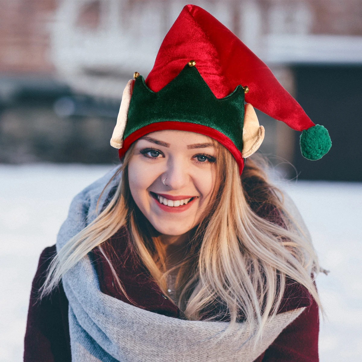 

1pc Christmas Elf Hat Velour Bell Decor Party Costume Reusable Novelty Party Supplies For Family Friends Co-Workers Gift