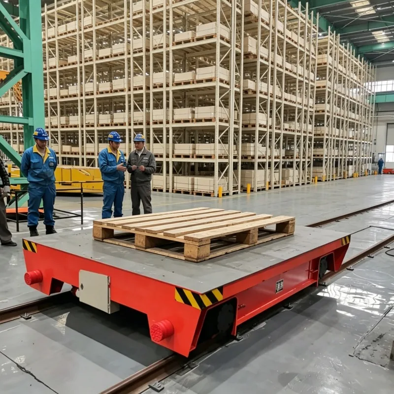 Heavy Duty Rail Electric Transfer Trolley 50 Ton Battery Powered Steel Wheel Flatbed Cart for Industrial Slab Mold Material Tran