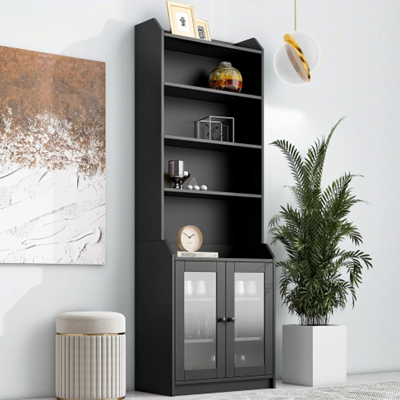 ON-TREND Elegant Tall Cabinet with Acrylic Board Door, Versatile Sideboard with Graceful Curves, Contemporary Bookshelf, Black