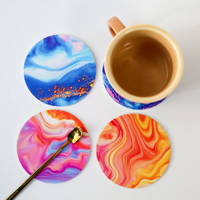 1/4 Silicone Waterproof Coaster Rainbow Sky Round Heat Resisting and Anti Skidding Drink Coffee Mats Cup Hot Pad Tableware Decor