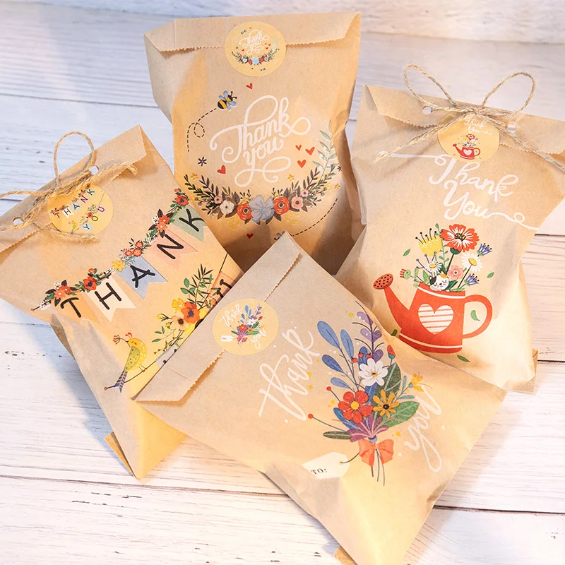 24 Sets Danke Kraftpapiertüten Niedlicher Regenbogen Dino Alles Gute zum Geburtstag Geschenkbeutel Retro Blumen Partybevorzugung Tasche Süßigkeiten Keks Zubehör – Detail 11
