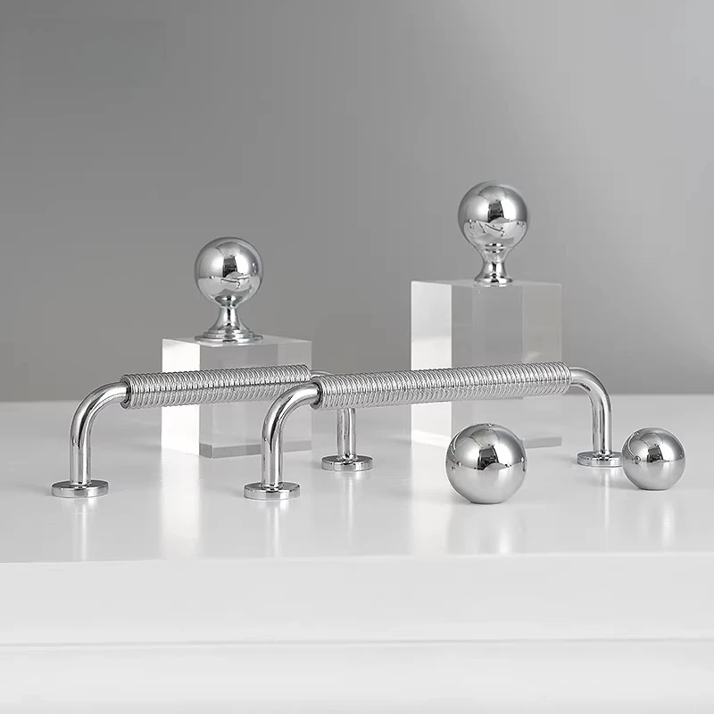 Modern Wardrobe Shoe Cabinet Knobs Kitchen Door Handles Titanium Silver Pull Drawer Cupboard Door Handle for Furniture Hardware