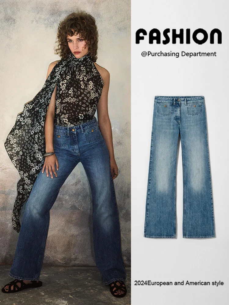 

Fall New Arrival Women's Faionable Versatile Comfortable Wide Leg Jeans Long Pants Ele Sle 6840097