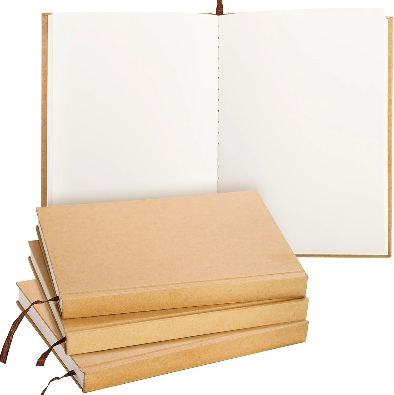 

4 Pack A5 Blank Notebook Journal, 6x8.5 Inch Hardcover, 240 Pages Each, 100gsm Thick Paper, Kraft Sketch Book for School Office