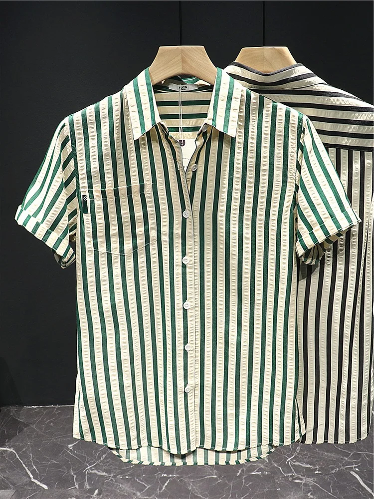 

Летний ort Sve Полосатый Bubble irt Повседневная мужская модная брендовая японская подставка из полиэфирного волокна Дышащая му...