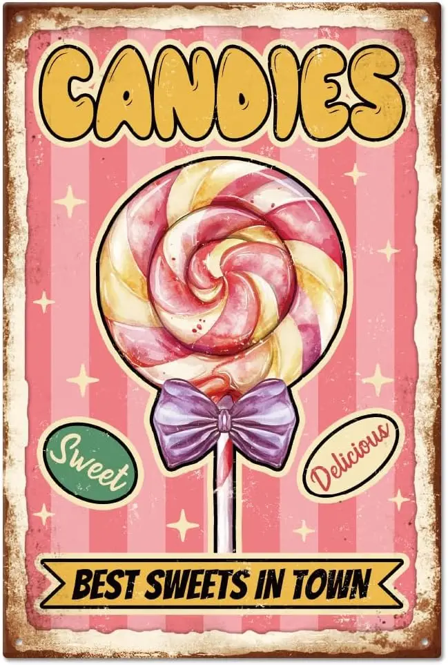 El Mejor de la Ciudad, Dulces Dulces y Deliciosos, Letrero Metálico Vintage con Diseño de Dulces, Placa Decorativa de Pared para Bar, Club, Restaurante C