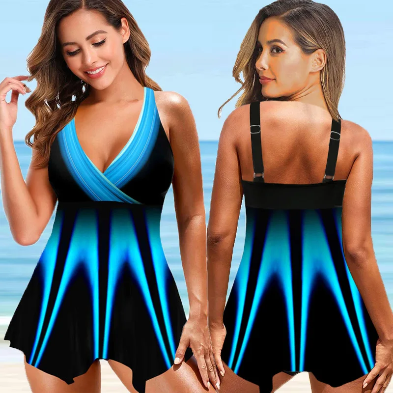 

2022 New Plus Size 5xl Two Piece Bikini Swimsuit Sexy Deep V Print Vintage Tankini Big Swimwear Beachwear Bathing Suit