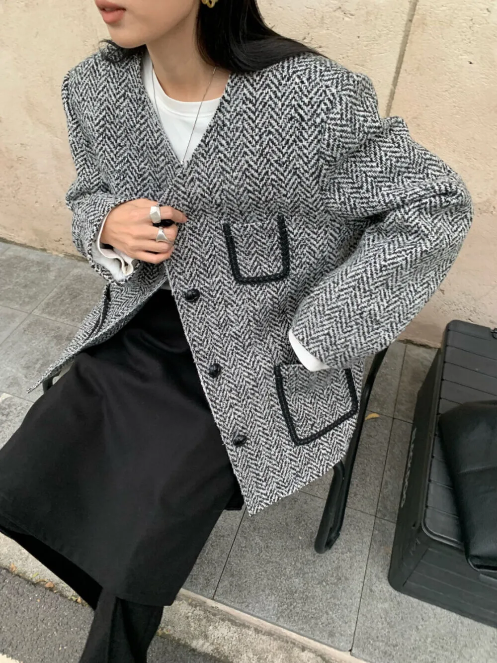 BJTZ موضة أنيقة فضفاضة تناسب مبطن سترة للمرأة 2025 الخريف الشتاء الاتجاه الجديد مزاجه الدافئة مكتب سيدة معطف الإناث #2