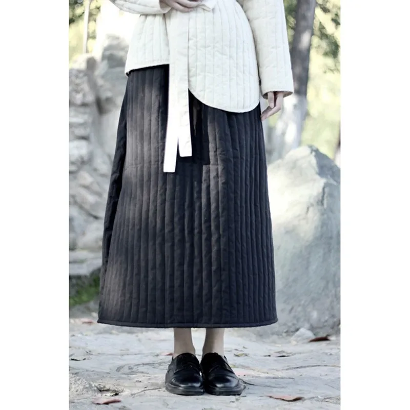 2024 New Arrival Autumn Winter Arts Style Women Loose Casual Mid-calf Skirt Warm Thickened All-matched High Waist Skirts Y32