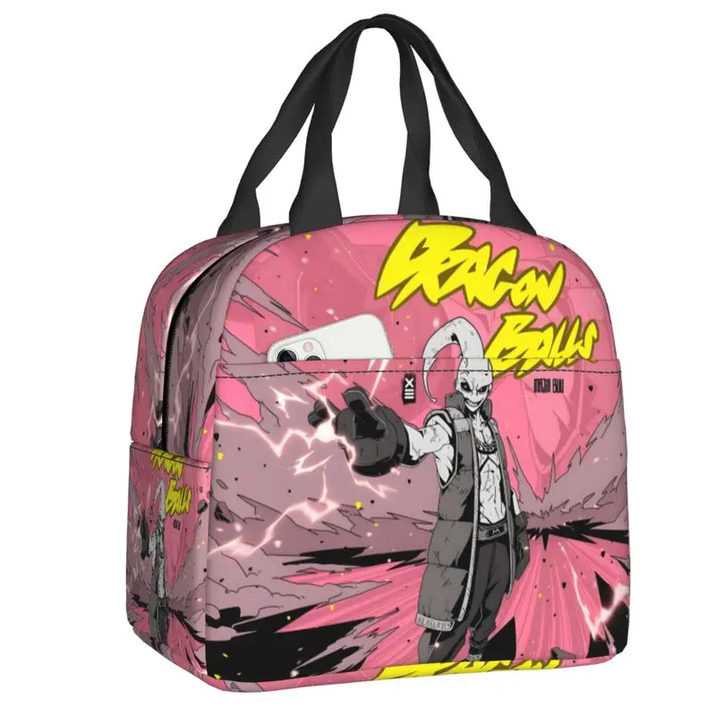 

Custom Funny Anime Majin Buues Insulated Lunch Bag for Work School Portable Thermal Cooler Lunch Box Women Children