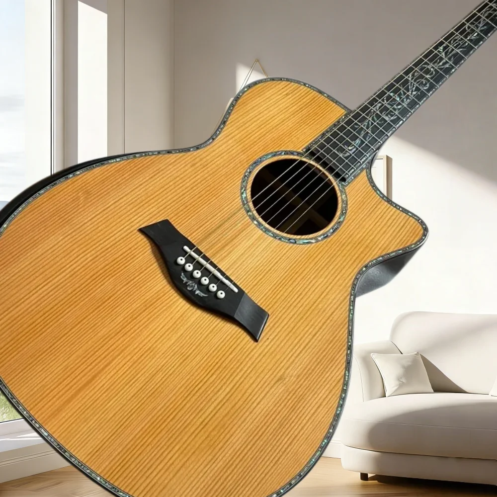 

41-дюймовая акустическая гитара серии PS14, желтая, с цельным верхом, грифом из черного дерева, корпусом из красной сосны, простой дизайн, чистый звучание, бесплатная доставка