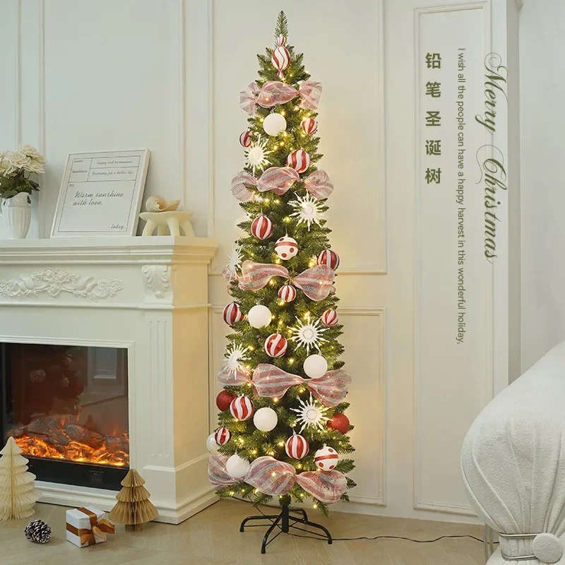 Christmas Tree New Christmas Tree Luminous Pencil Tree with Lights Set Folding Artificial Simulation