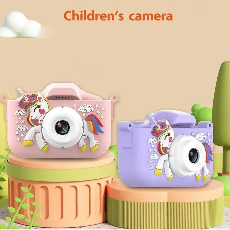 3D Cartoon Digital Camera Animal Unicorn 48MP Children Mini Camera Toy Take Pictures And Videos Play Games Dual Camera For Kids