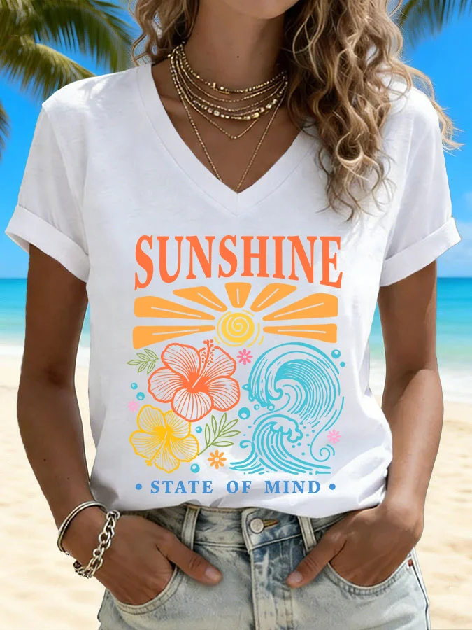 ilstile Summer Beach Women's T-Shirt V Neck 