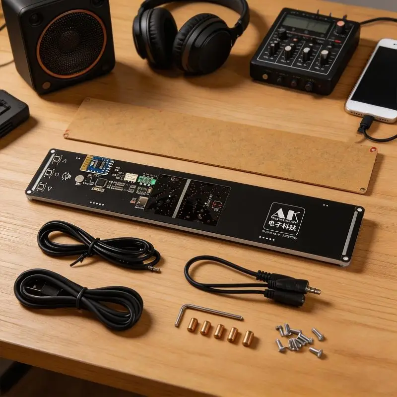 462E DIY Music Spectrum Board with Clock Light Window, Long LED Panel, Wireless Music Link and Pickup for Desk Speaker
