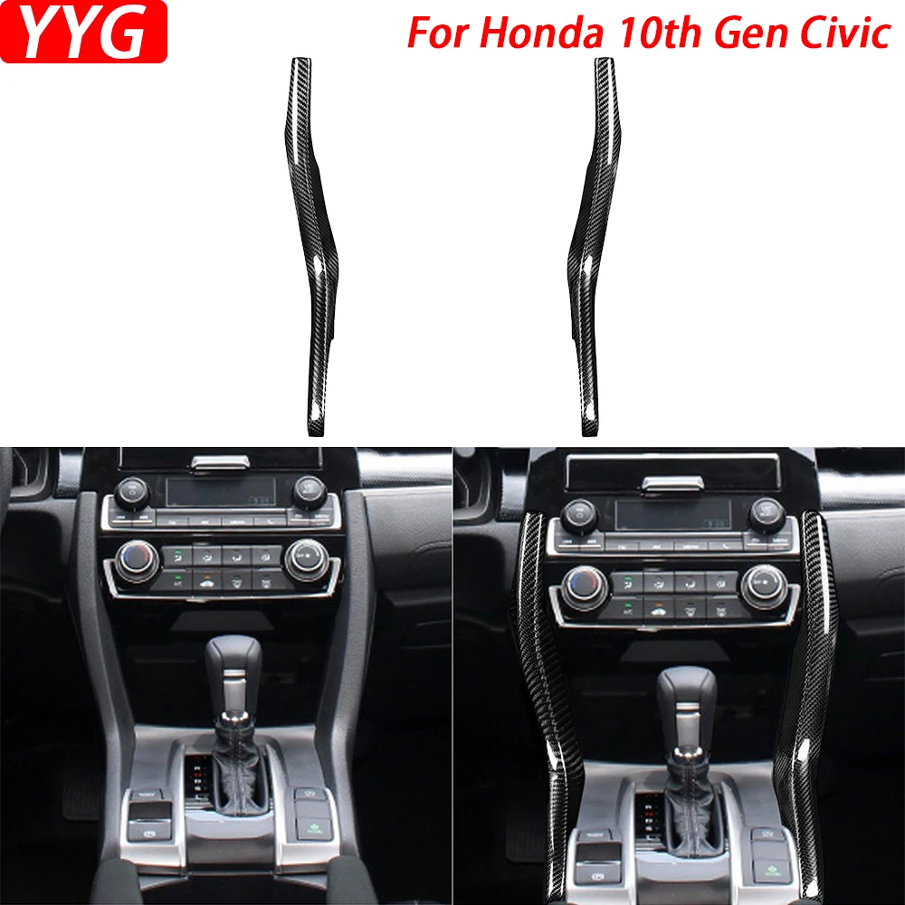 For Honda 10th Gen Civic 2016-2021 Real Carbon Fiber Gear Shift Both Side Armrest Panel Cover Car Interior Retrofit Accessories