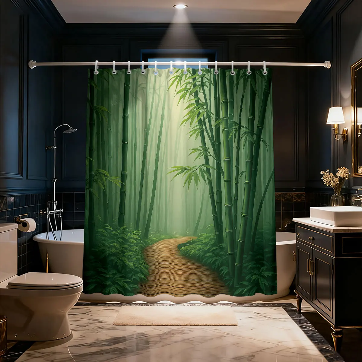 Watercolor Bamboo Forest Shower Curtain with Hooks Waterproof Polyester Fabric Bathroom Modern Minimalist Curtains for Bath Room