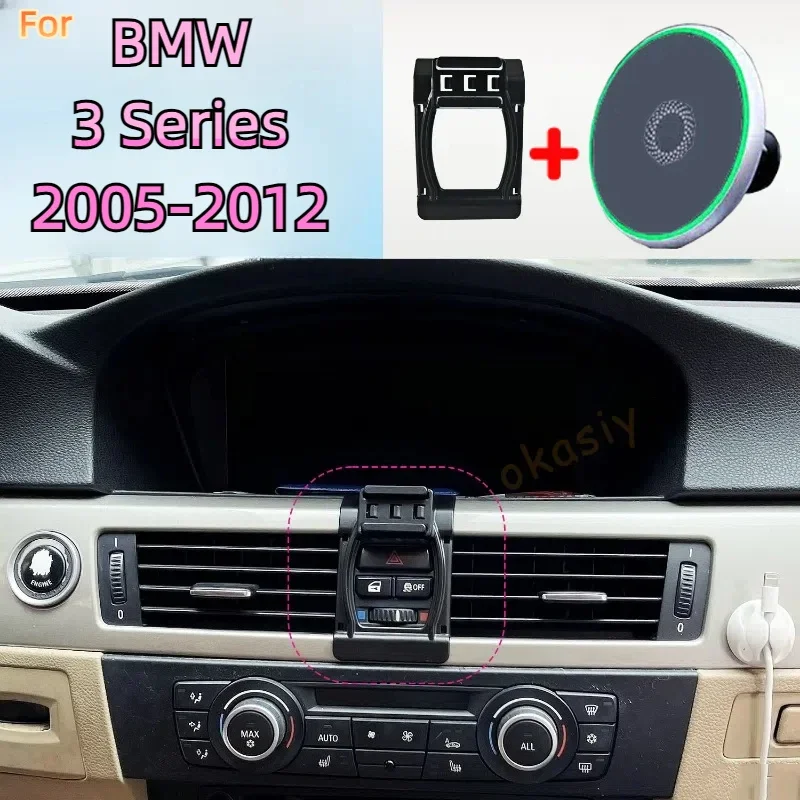 For BMW 3 Series E90 E92 E93 2005 2006-2012 Magnetic Car Phone Holder 15W Wireless Charging Phone Stand MagSafe Base