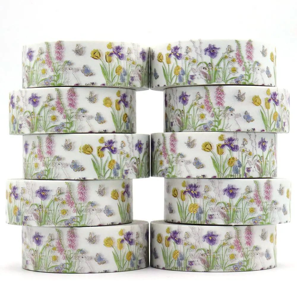 

NEW 10pcs/Lot 15mm*10m Gold Foil Spring Floral Butterfly Decorative Washi Tape Stationery Colourful Tape School Office Supplies