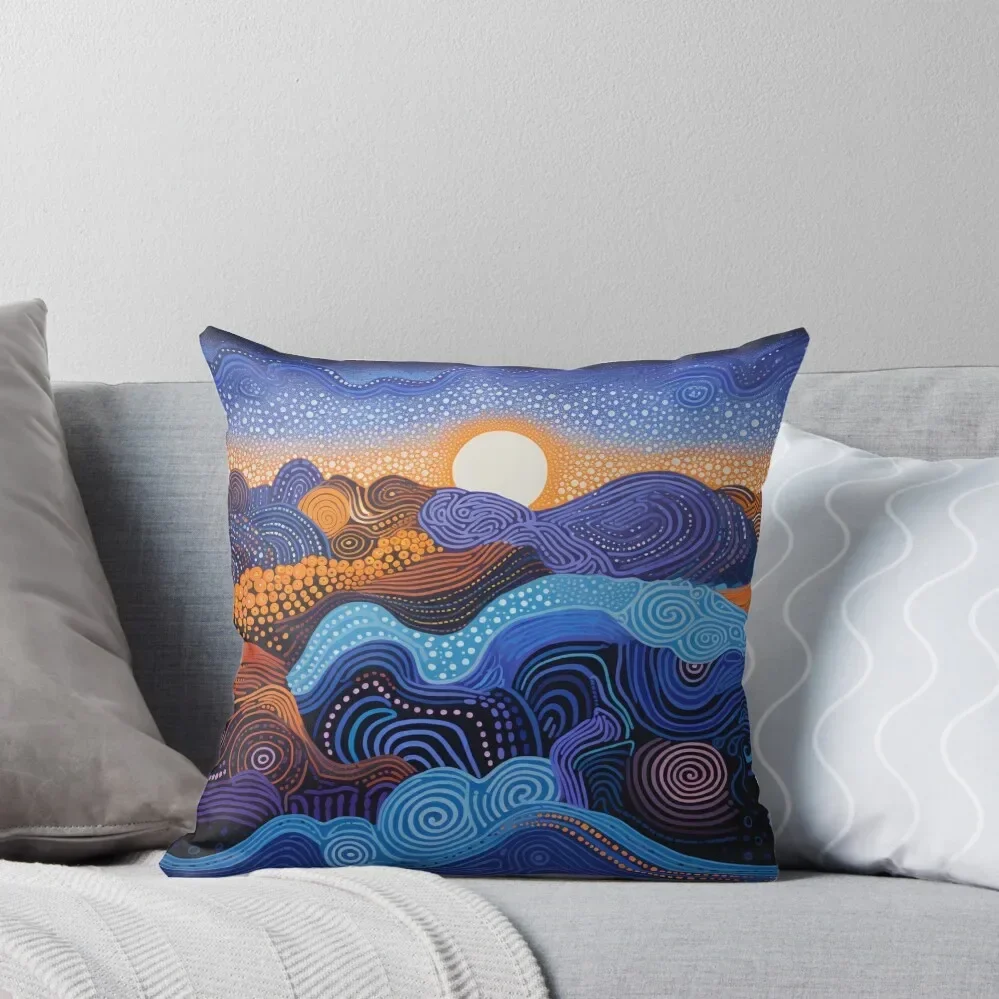 Aboriginal Authentic Art - With Waves and Sunrise Abstract Throw Pillow Pillow Cases pillow cover christmas Sofa Covers