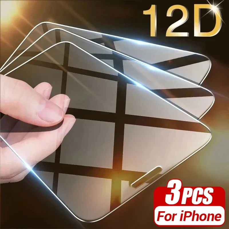 3Pcs Tempered Glass For iPhone 14 15 Plus 11 16 Pro Max iPhone 12 13 Mini XR X XS Max 6 8 7 Plus SE 2020 Screen Glass Protector