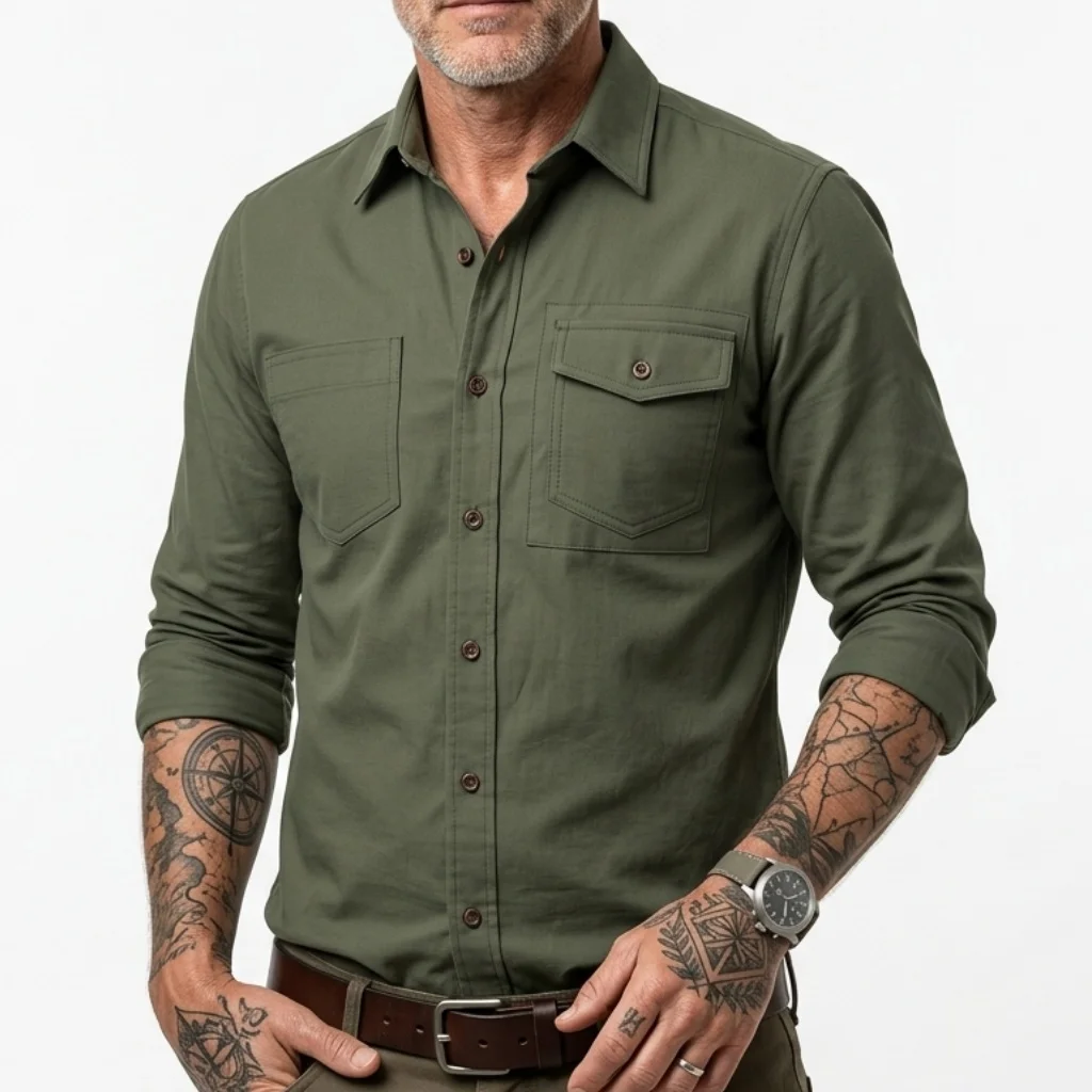 Mens Solid Color Long Sleeve Business Shirt Thin Lightweight Cotton Top Spring Summer Casual Pocket Comfortable American Retro