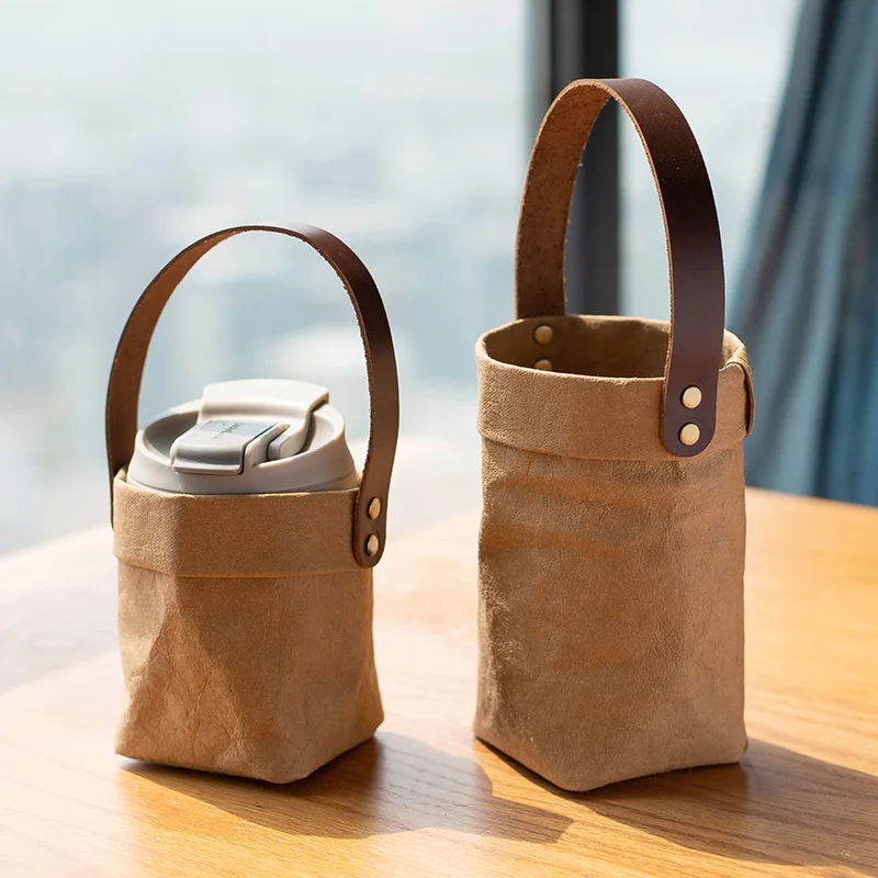 New Nordic Wind Washable Kraft Paper Cup Bag,Washable and Unbroken Cup Sleeve,protable Handbag Insulation Can Cover Accessories