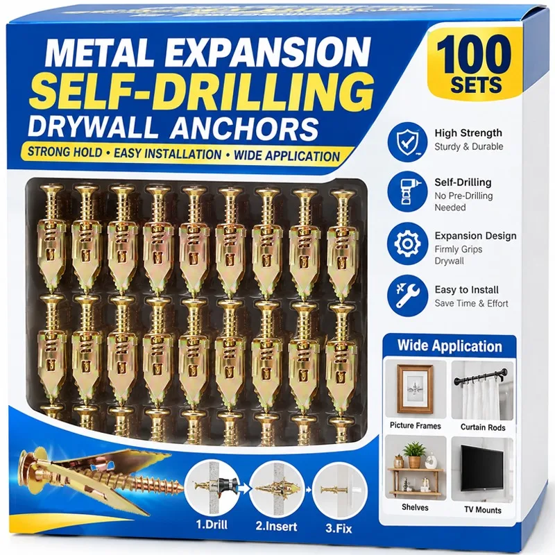Wholesale Self Drilling Drywall Anchors with Screws Heavy Duty Zinc Plated Metal Expansion for Photo Frames Wall TV Shelf Straps