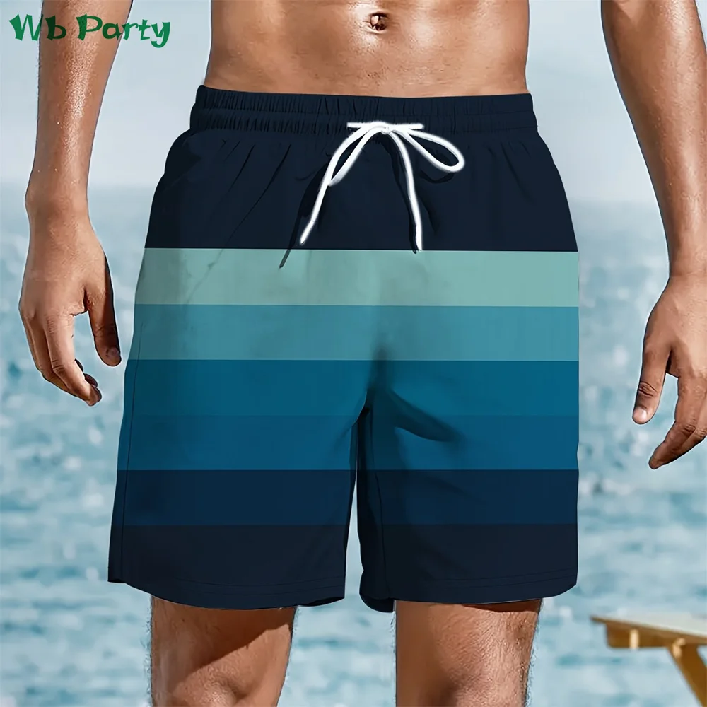 Striped Print Mens Shorts Summer Men's Clothing Drawstring Men Beach Shorts Men's Fitness Sports Short Pants Street Men Shorts