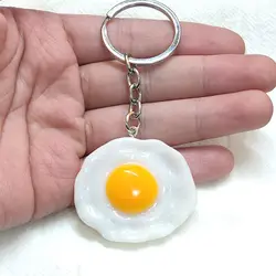 Omelette Poached Egg Keychain Keyring Charm Creative Women Man DIY Jewelry Accessories Pendant Gifts