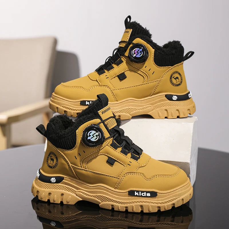 

New Boys Plush Ankle Boots Winter Warm Non-slip Fashion Kids Causal Shoes Outdoor School Luxury Design Childrens Cotton Boots