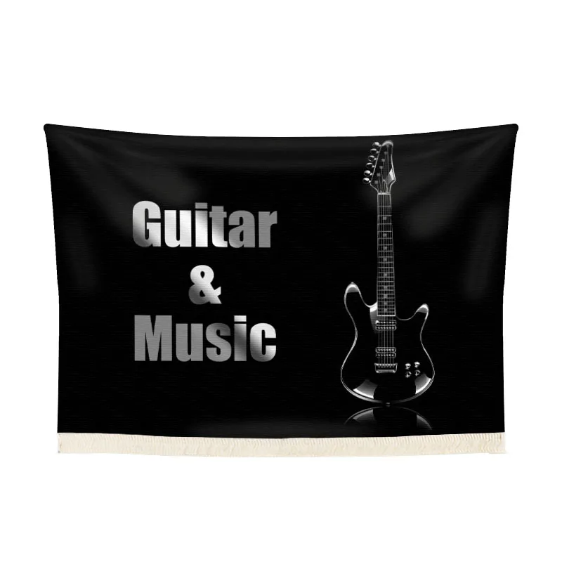 Guitar Music Rock Black Tapestry Anime Aesthetic Wall Art Hanging Boho Bohemian Tassels Macrame Room Decor Home Decoration