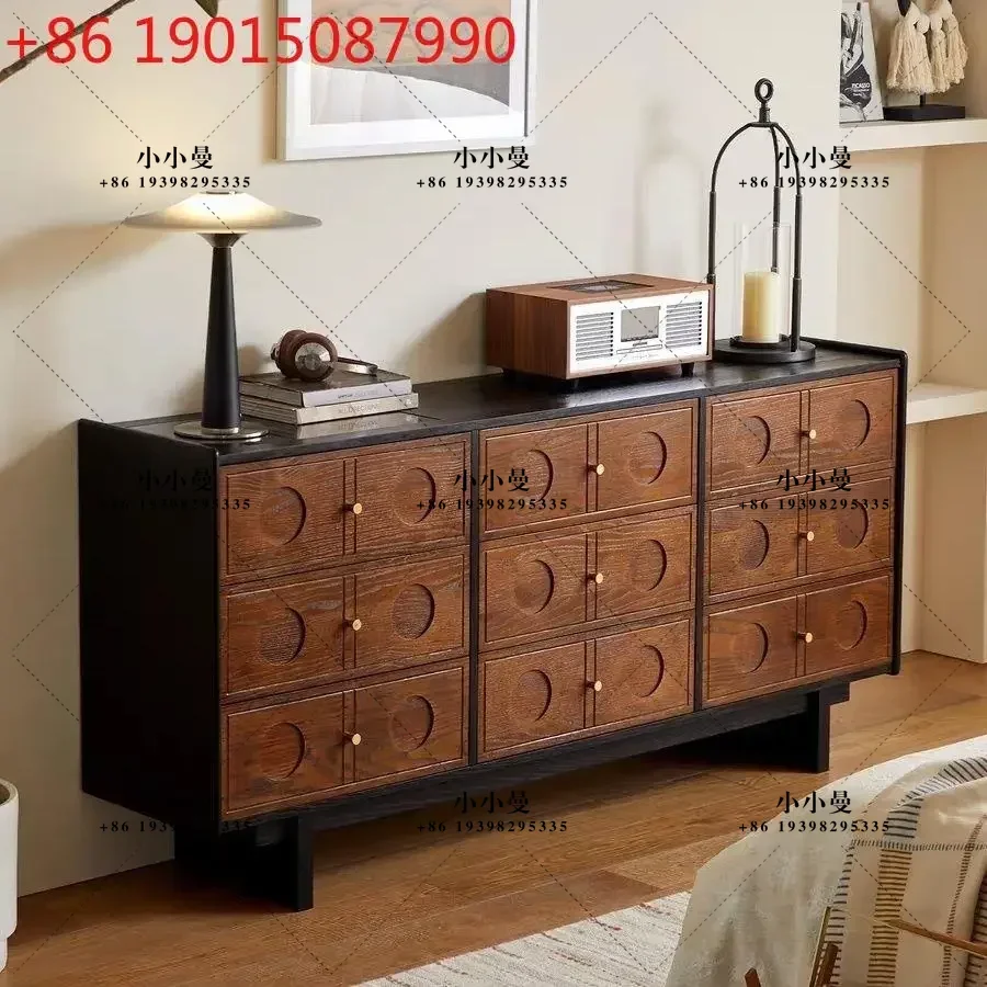 Solid wood nine-chest cabinet, bedroom, bedside storage cabinet, French retro living room, dining side locker