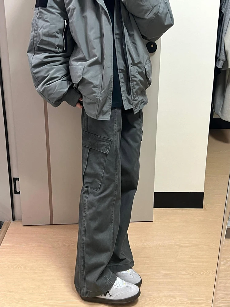 

American High Street Retro Multi-Pocket Workwear Jeans Loose Casual Straight Leg Jeans Men Women Washed Denim Long Trousers