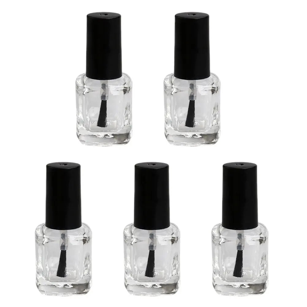 10Pcs 10Ml Empty Nail Polish Bottles Square Clear Glass Containers with Built-in Premium Brush for DIY Nail Polish Travel