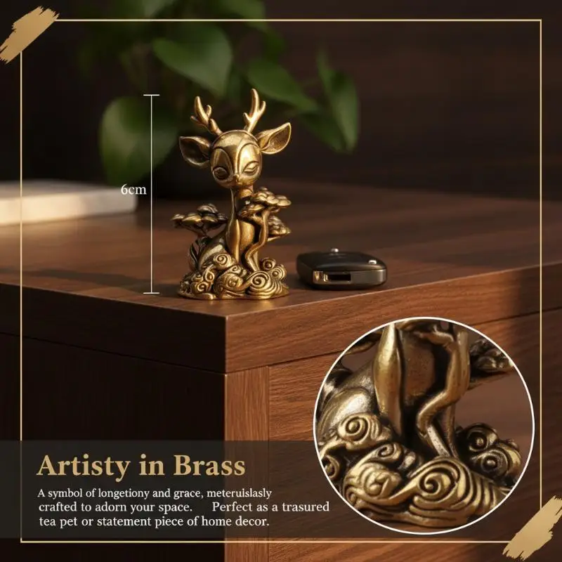 Hirschfigur aus Messing, exquisites Mini-Teetier-Ornament, kreatives kleines Dekor für Büro, Schreibtisch, Zuhause, Geschenk. – Detail 16