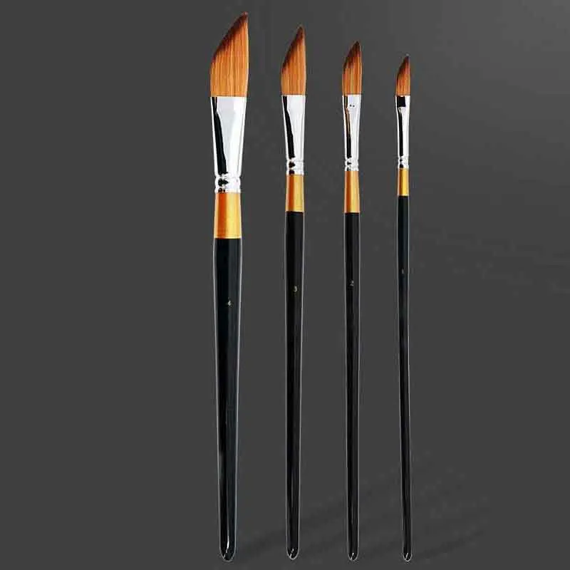 Juego de 4 pinceles de punta inclinada con mango corto para trazo, pincel de nailon para gouache y acuarela, pincel especial para pintura acrílica y al óleo.