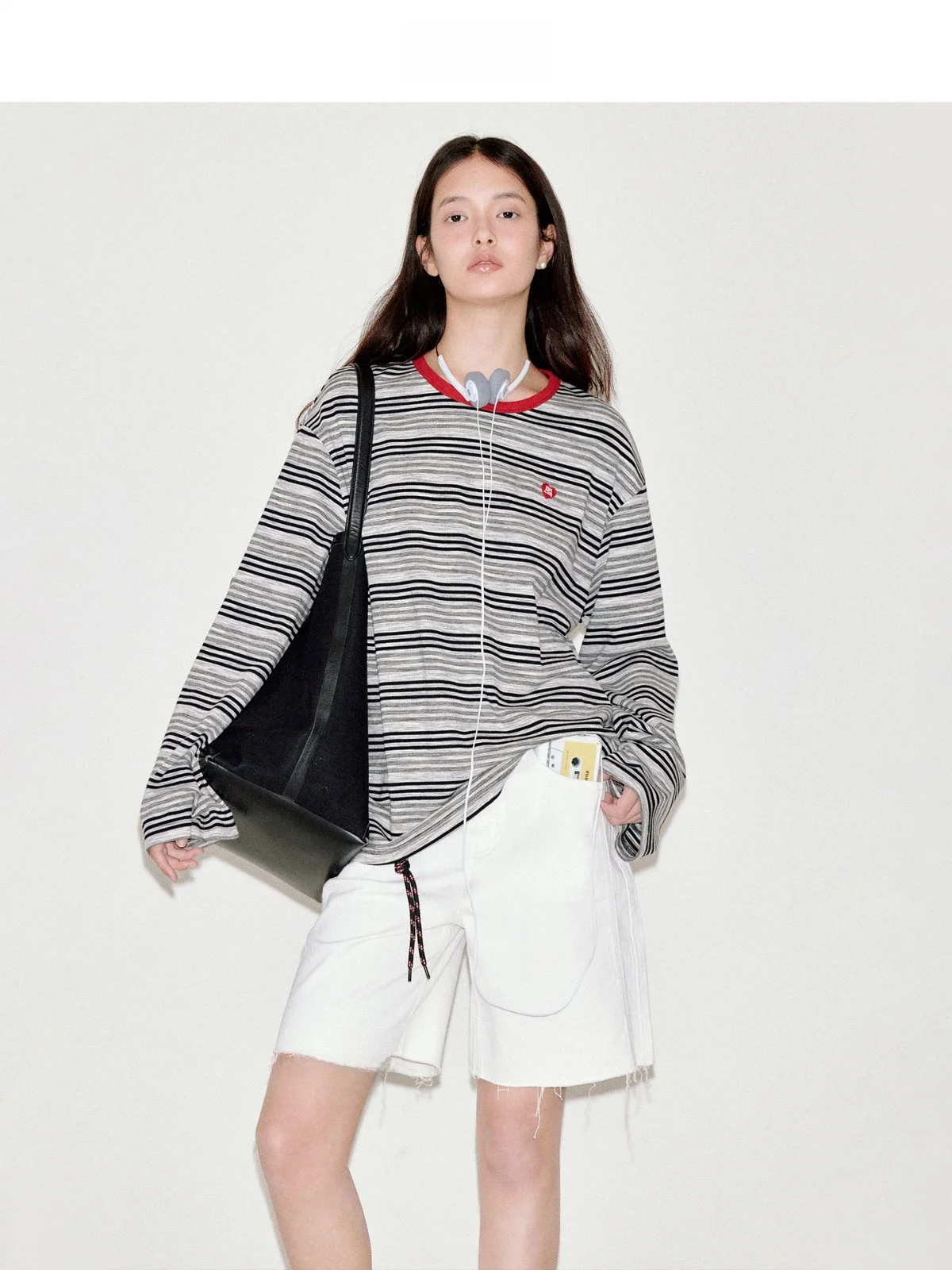 

Fano Casual Loose Fit Striped Long Sve T-irt Women's New 2025 Breathable Sweat Absorbent round Ne Mid-Length Top