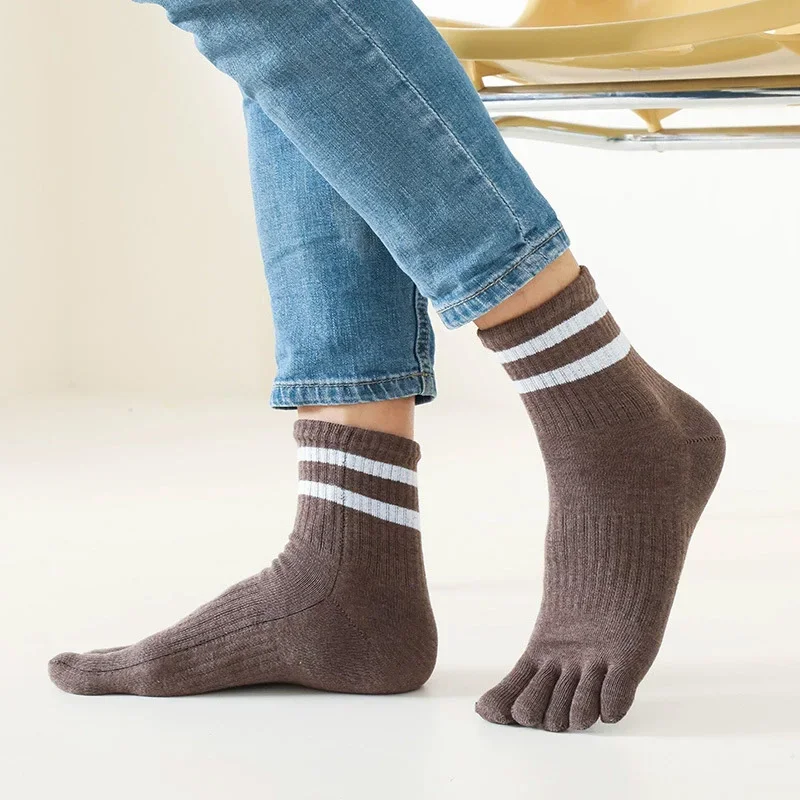 1/5 أزواج رجل خمسة أصابع الجوارب القطنية مخطط الصلبة عادية امتصاص العرق المضادة للبكتيريا الدافئة لينة مطاطا تو الجوارب القصيرة #5