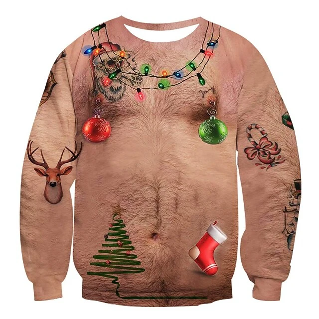 

Christmas Ugly Sweater Funny Cosplay 3D Printing Beer Belly Big Belly Sweatshirts For Men New Fashion Pullover O Neck Hoodies
