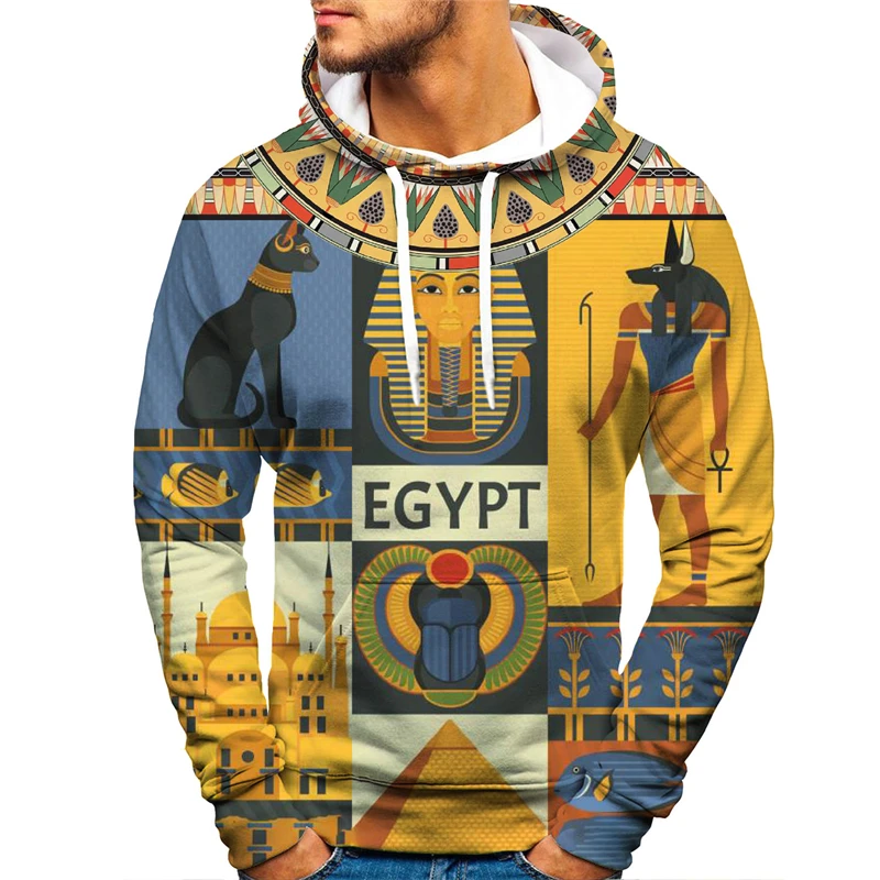 

Egyptian Pattern 3d Printing Men's Swaetshirts Vintage Streetwear Male Hoodies Long Sleeve Pullovers Casual Graphic Clothing