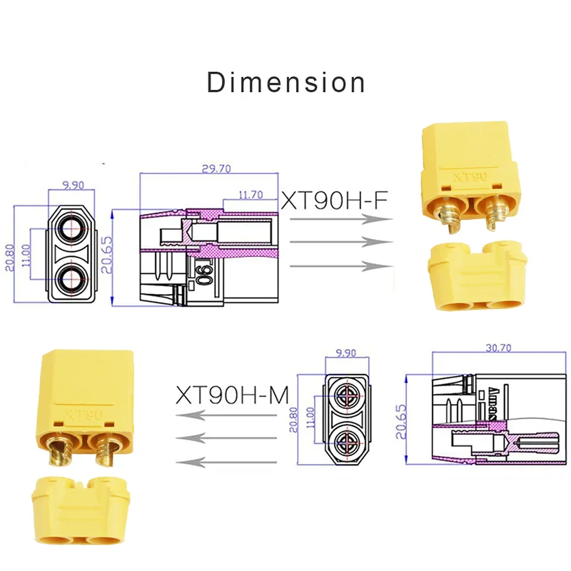 Bild 3: 4 Stücke Gelb XT90H XT90 XT-90 Männlich und Weiblich Rundstecker für RC Lipo Batterie Motor ESC und Ladekabel Erweitern DIY Teil